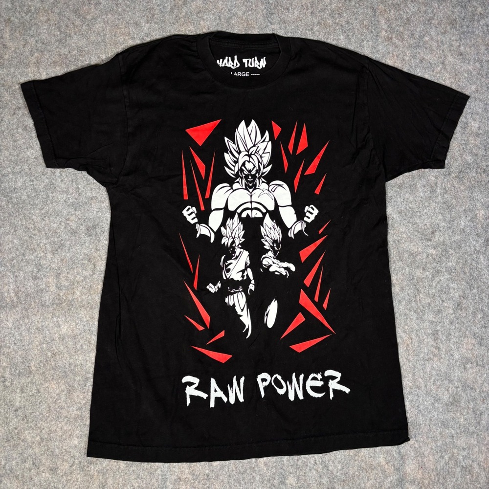 Hard Turn Raw Power Graphic Tee Mens Large Black Anime Streetwear Shirt